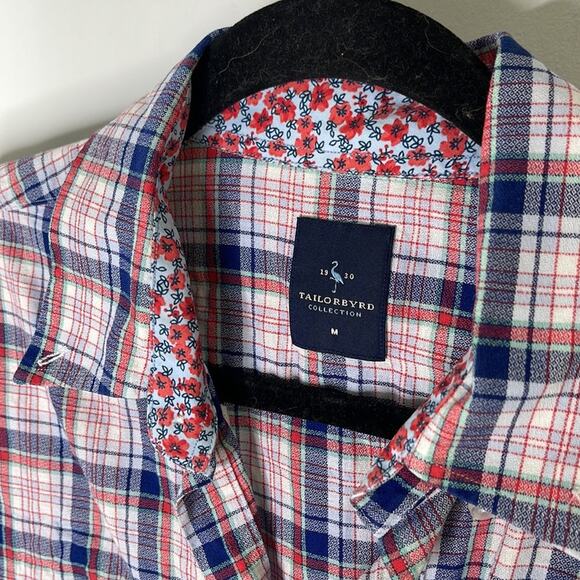 TAILORBYRD COLLECTION Plaid Floral Detail Button Front Long Sleeve Shirt Size MD - Picture 2 of 6